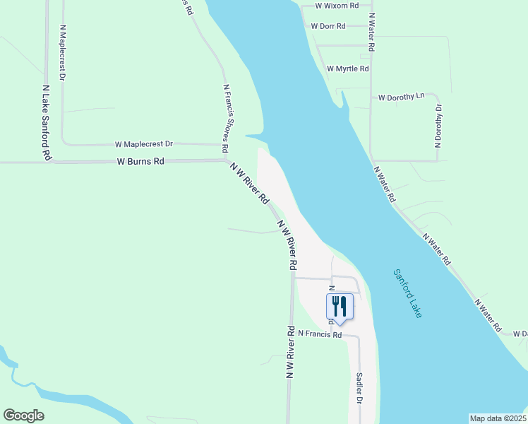 map of restaurants, bars, coffee shops, grocery stores, and more near 3917 North West River Road in Sanford