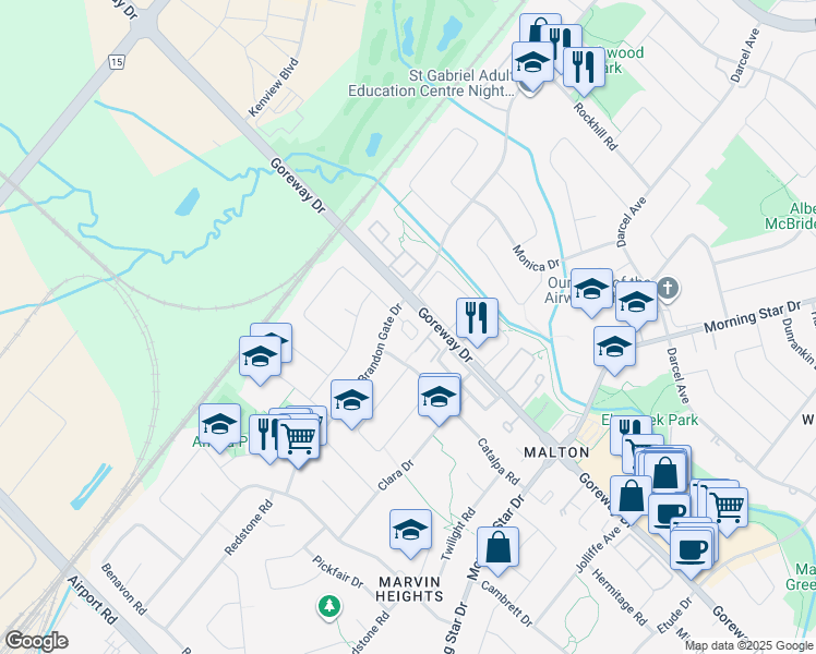 map of restaurants, bars, coffee shops, grocery stores, and more near in Mississauga