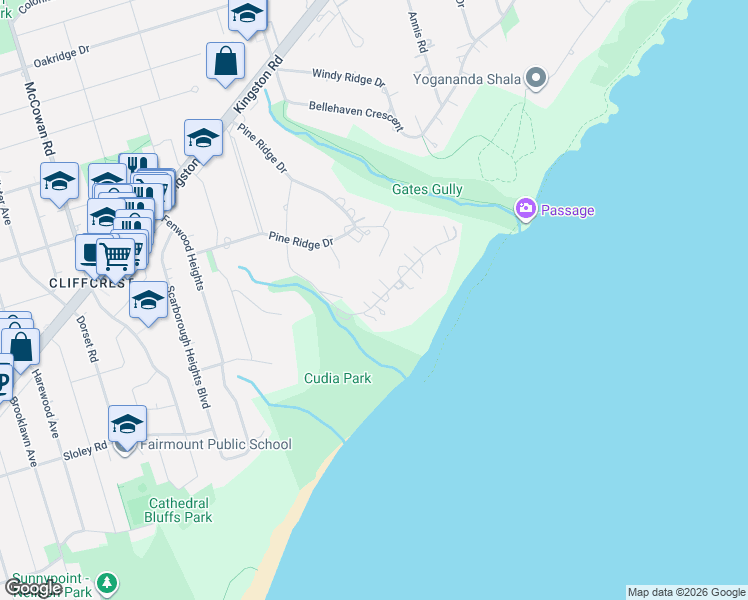 map of restaurants, bars, coffee shops, grocery stores, and more near 41 Meadowcliffe Drive in Toronto