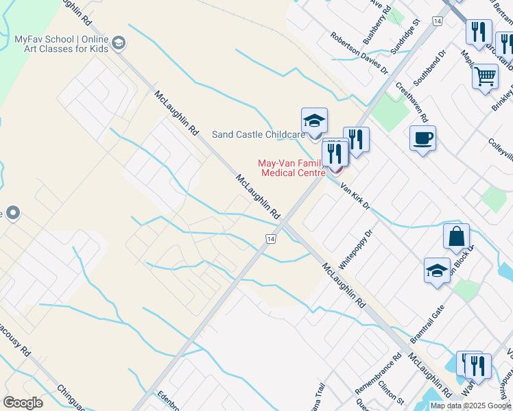 map of restaurants, bars, coffee shops, grocery stores, and more near 12046 McLaughlin Road in Regional Municipality of Peel