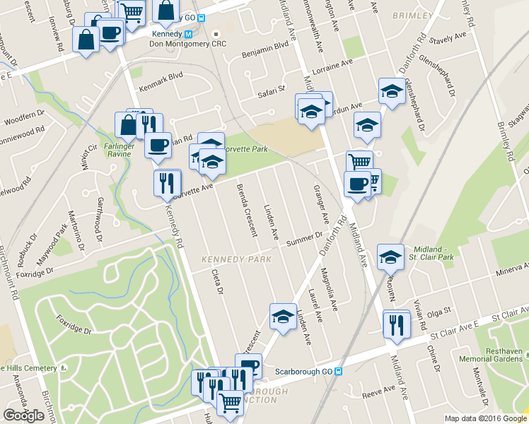 map of restaurants, bars, coffee shops, grocery stores, and more near in Toronto