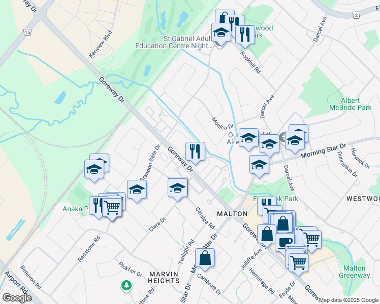 map of restaurants, bars, coffee shops, grocery stores, and more near in Mississauga