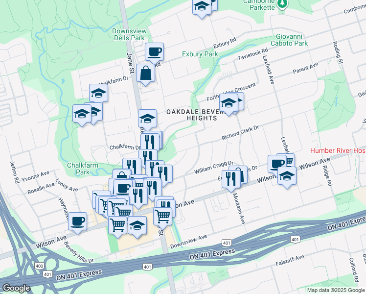 map of restaurants, bars, coffee shops, grocery stores, and more near 270 Richard Clark Drive in Toronto