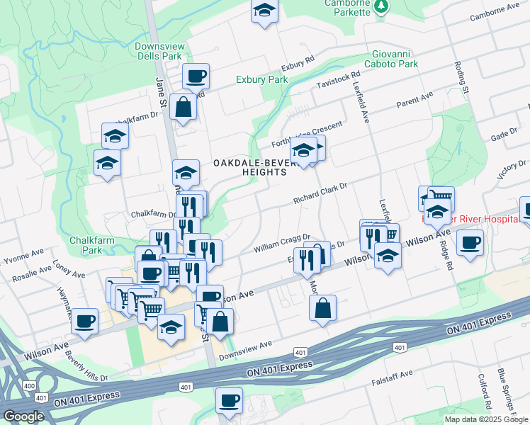map of restaurants, bars, coffee shops, grocery stores, and more near in Toronto