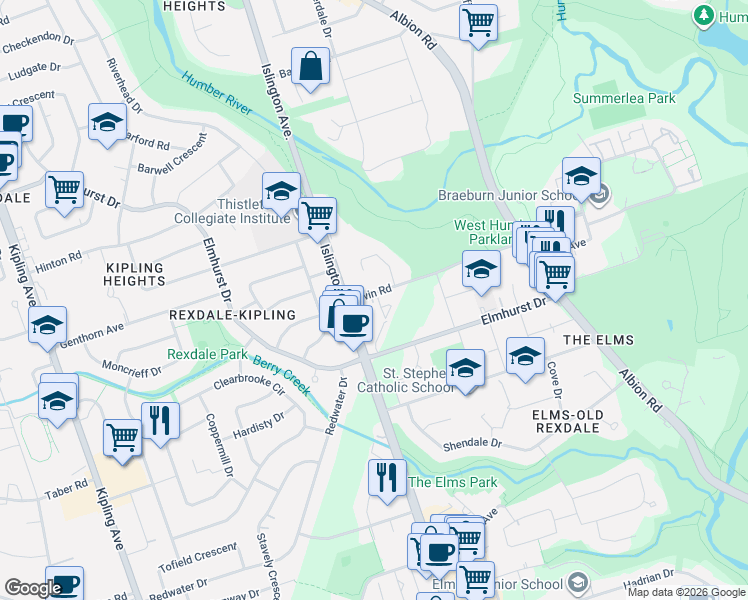 map of restaurants, bars, coffee shops, grocery stores, and more near 83 Irwin Road in Toronto