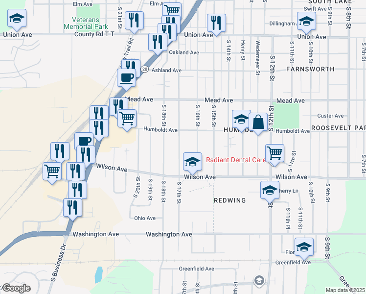 map of restaurants, bars, coffee shops, grocery stores, and more near 2801 South 17th Street in Sheboygan