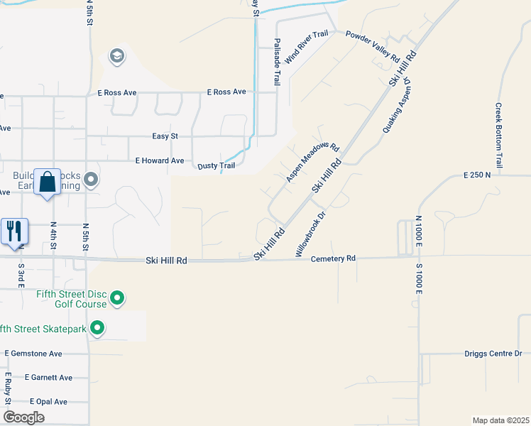map of restaurants, bars, coffee shops, grocery stores, and more near 115 Aspen Meadows Road in Driggs