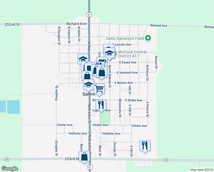 map of restaurants, bars, coffee shops, grocery stores, and more near 131 North Dakota Street in Salem