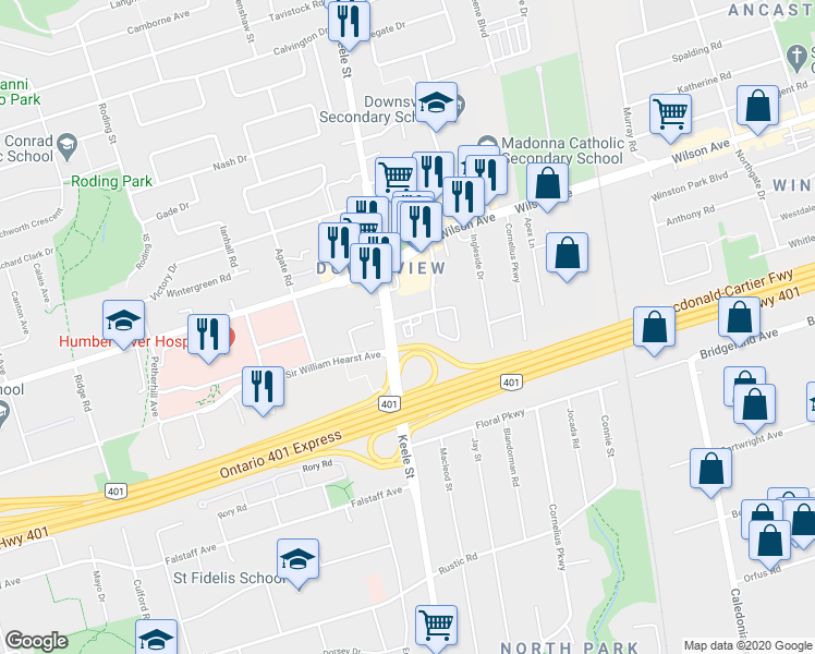 map of restaurants, bars, coffee shops, grocery stores, and more near 2699 Keele Street in Toronto