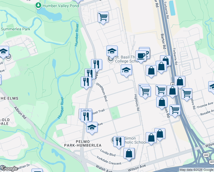 map of restaurants, bars, coffee shops, grocery stores, and more near in Toronto