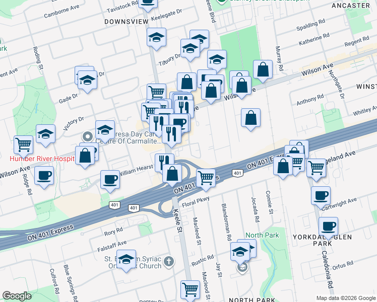 map of restaurants, bars, coffee shops, grocery stores, and more near 55 George Appleton Way in Toronto