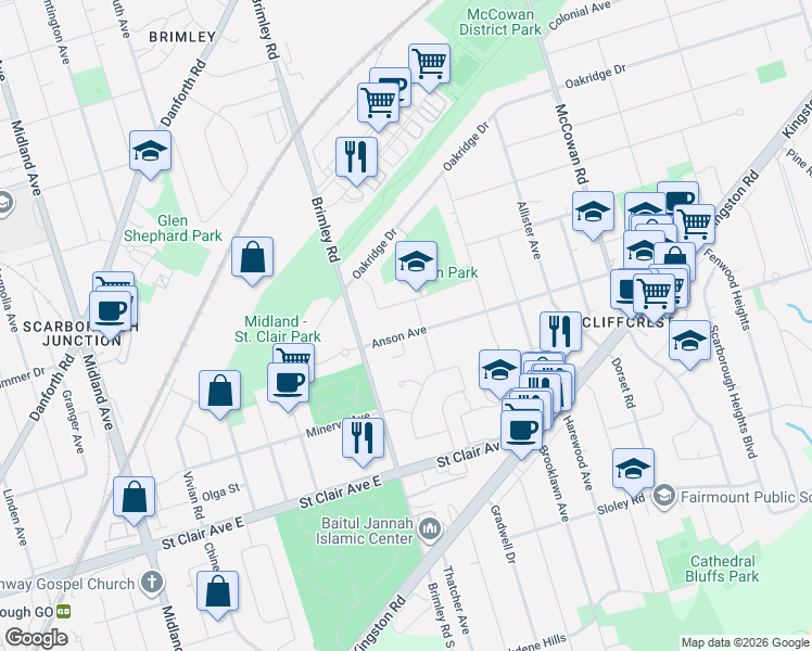 map of restaurants, bars, coffee shops, grocery stores, and more near in Toronto