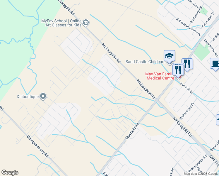 map of restaurants, bars, coffee shops, grocery stores, and more near 2412 Mayfield Road in Caledon