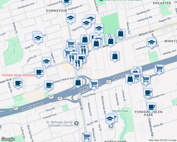map of restaurants, bars, coffee shops, grocery stores, and more near 1016 George Appleton Way in Toronto