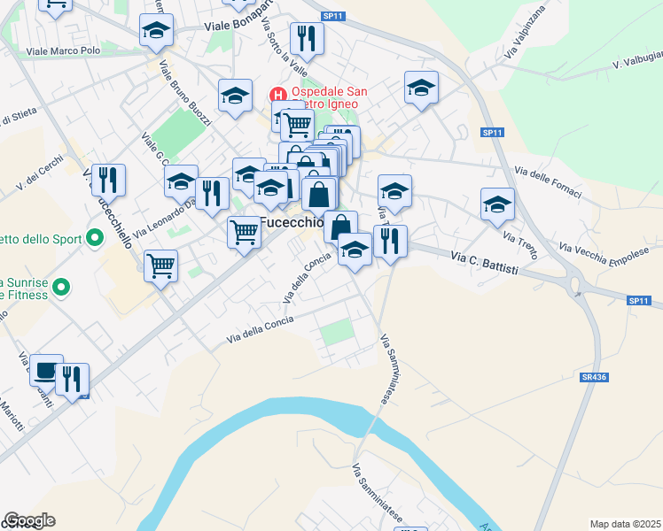 map of restaurants, bars, coffee shops, grocery stores, and more near 15 Via della Concia in Fucecchio