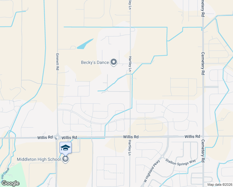 map of restaurants, bars, coffee shops, grocery stores, and more near 12595 Cowboy Lane in Middleton