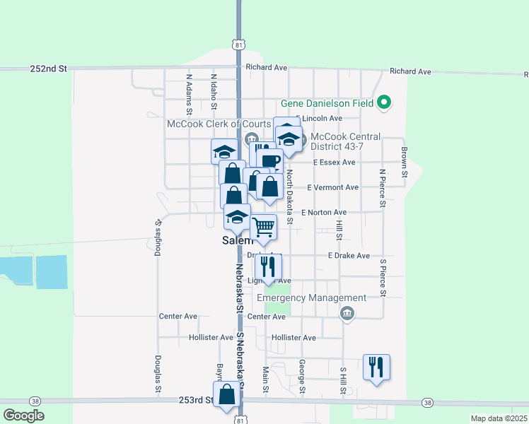 map of restaurants, bars, coffee shops, grocery stores, and more near 201 North Main Street in Salem