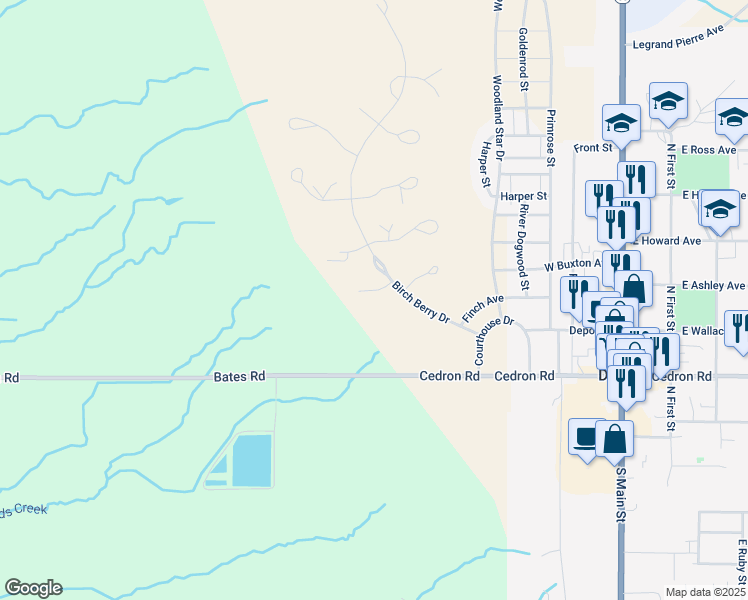 map of restaurants, bars, coffee shops, grocery stores, and more near 1157 Bunchberry Court in Driggs