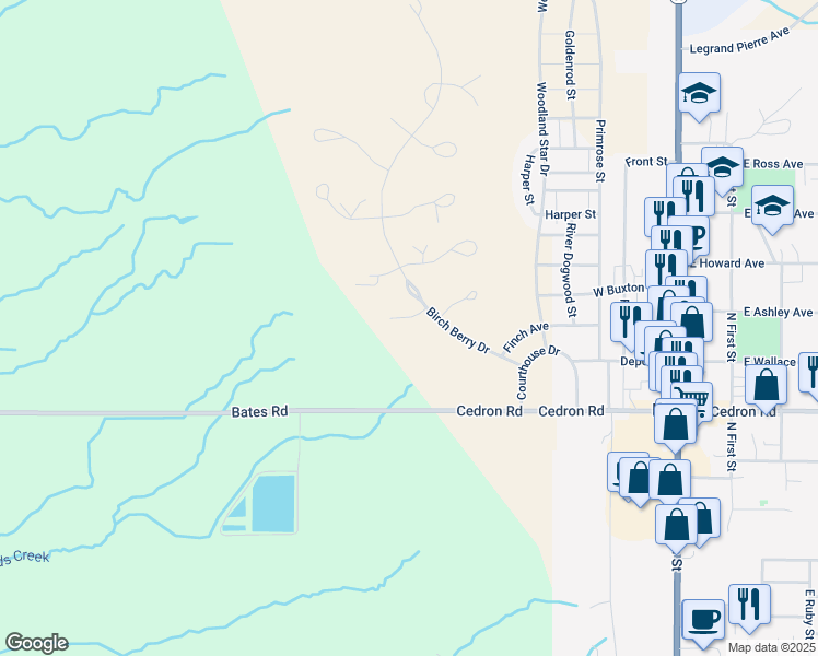 map of restaurants, bars, coffee shops, grocery stores, and more near 1157 Bunchberry Court in Driggs