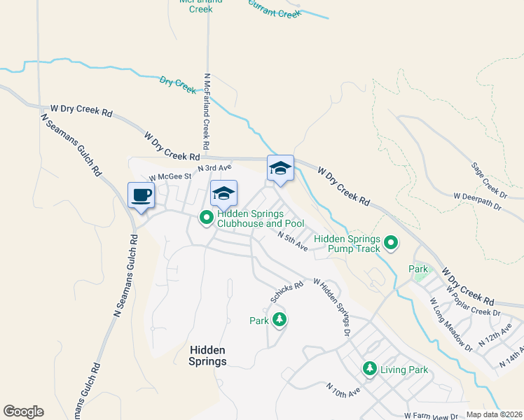 map of restaurants, bars, coffee shops, grocery stores, and more near 13335 North Shafer Way in Boise