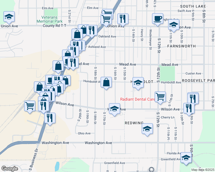 map of restaurants, bars, coffee shops, grocery stores, and more near 2801 South 17th Street in Sheboygan