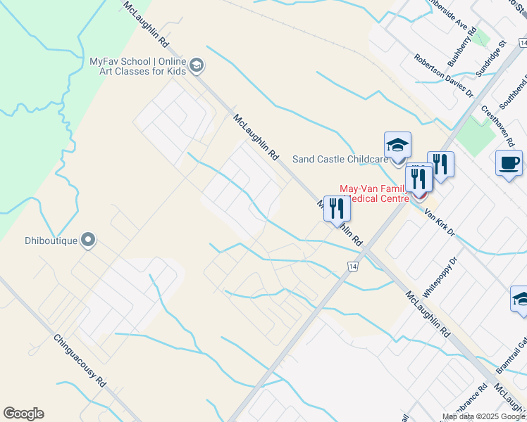map of restaurants, bars, coffee shops, grocery stores, and more near 24 Tweedhill Avenue in Regional Municipality of Peel