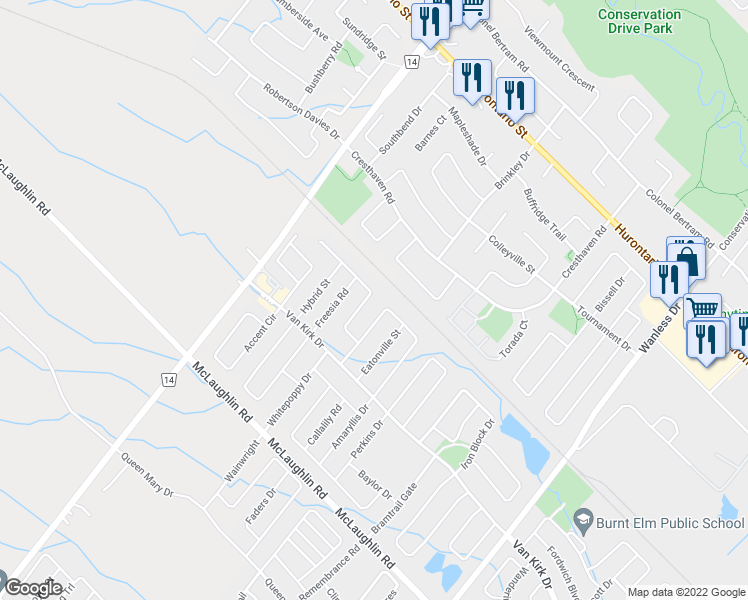 map of restaurants, bars, coffee shops, grocery stores, and more near 35 Iceland Poppy Trail in Brampton