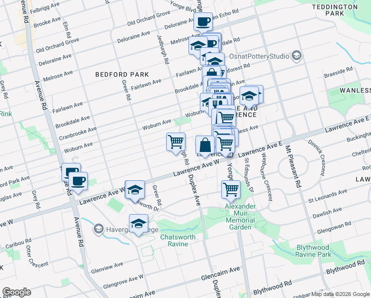 map of restaurants, bars, coffee shops, grocery stores, and more near in Toronto