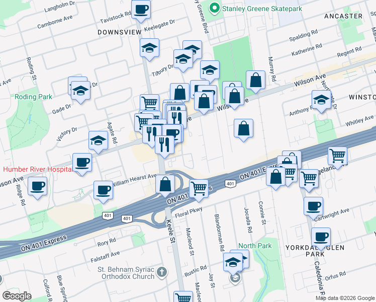 map of restaurants, bars, coffee shops, grocery stores, and more near 1016 George Appleton Way in Toronto