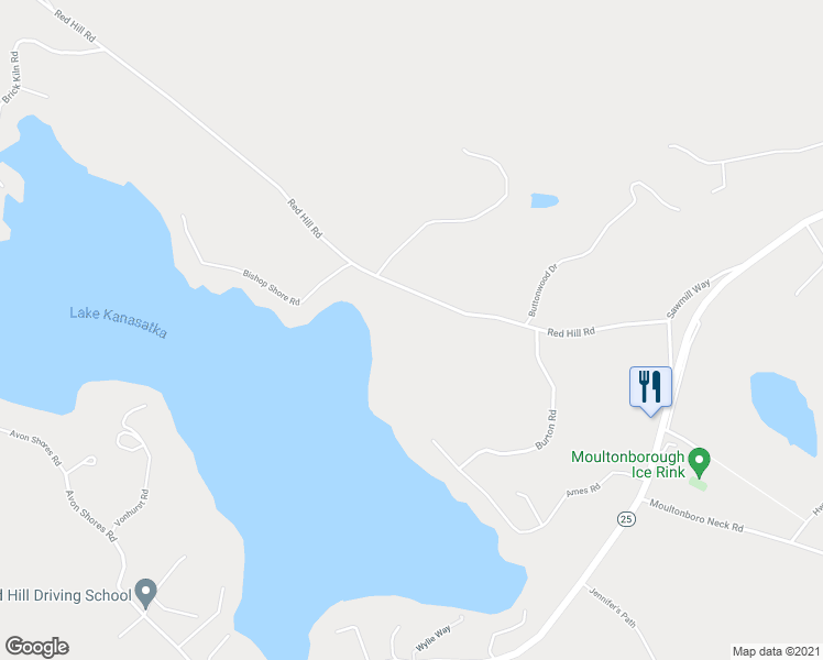 map of restaurants, bars, coffee shops, grocery stores, and more near 105 Red Hill Road in Moultonborough