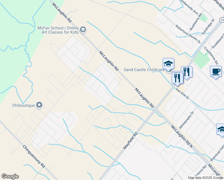 map of restaurants, bars, coffee shops, grocery stores, and more near 20 Tweedhill Avenue in Regional Municipality of Peel