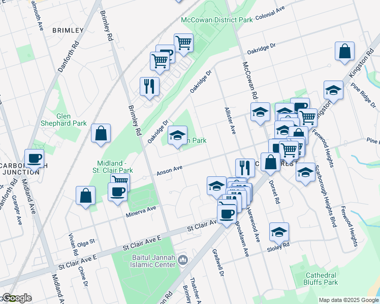 map of restaurants, bars, coffee shops, grocery stores, and more near in Toronto