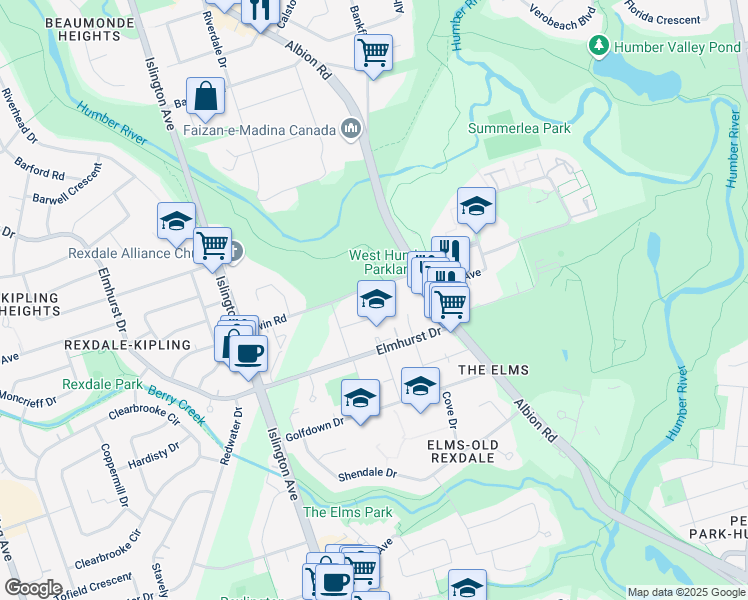 map of restaurants, bars, coffee shops, grocery stores, and more near 23 Irwin Road in Toronto