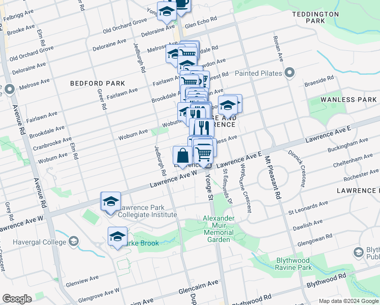 map of restaurants, bars, coffee shops, grocery stores, and more near in Toronto