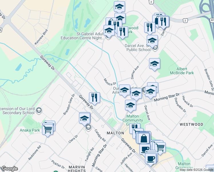 map of restaurants, bars, coffee shops, grocery stores, and more near in Mississauga