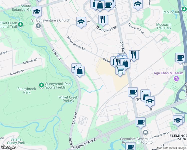 map of restaurants, bars, coffee shops, grocery stores, and more near in Toronto