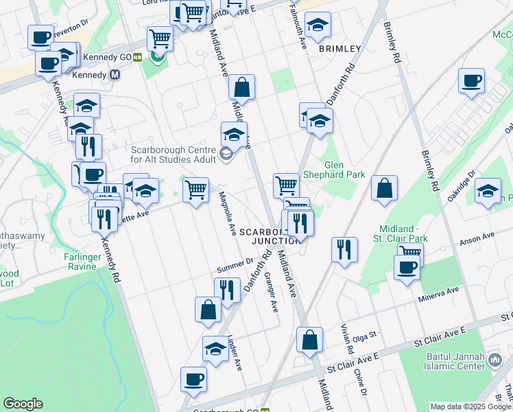 map of restaurants, bars, coffee shops, grocery stores, and more near 1 Autumn Avenue in Toronto