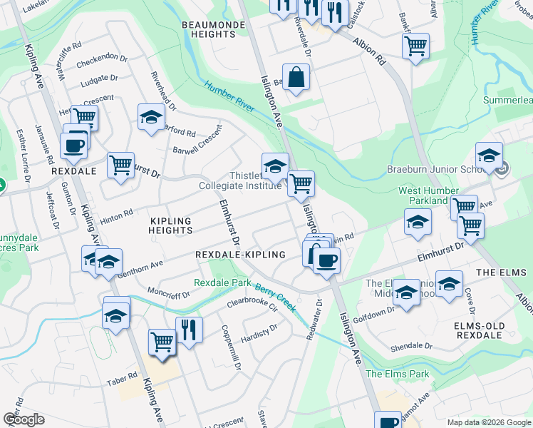 map of restaurants, bars, coffee shops, grocery stores, and more near 25 Fordwich Crescent in Toronto