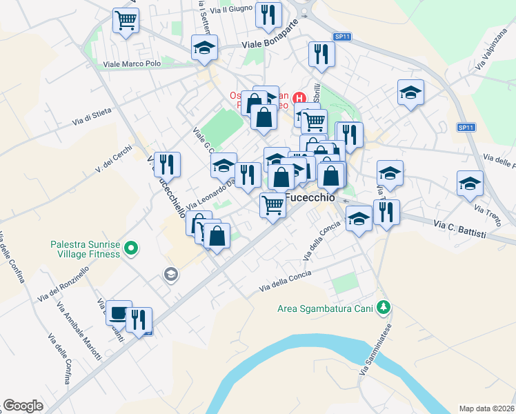 map of restaurants, bars, coffee shops, grocery stores, and more near in Fucecchio