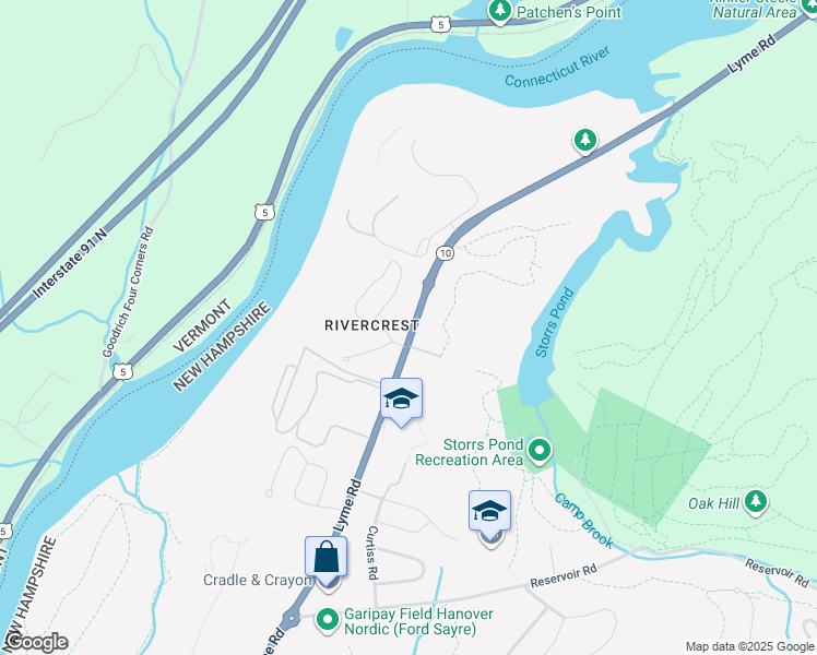 map of restaurants, bars, coffee shops, grocery stores, and more near 52 Lyme Road in Hanover