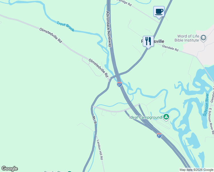 map of restaurants, bars, coffee shops, grocery stores, and more near 7915 U.S. 9 in Pottersville