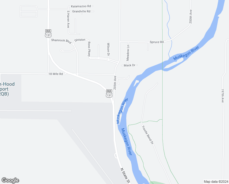 map of restaurants, bars, coffee shops, grocery stores, and more near 17900 205th Avenue in Big Rapids