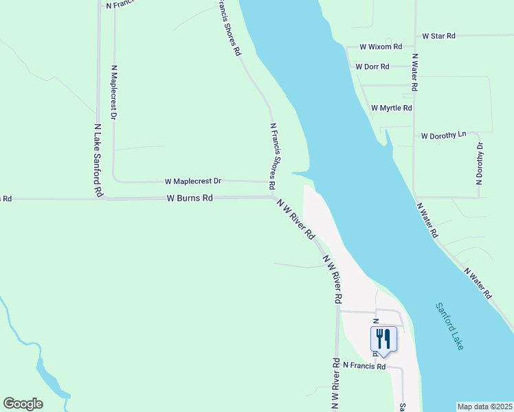 map of restaurants, bars, coffee shops, grocery stores, and more near 4011 North Francis Shores Road in Sanford