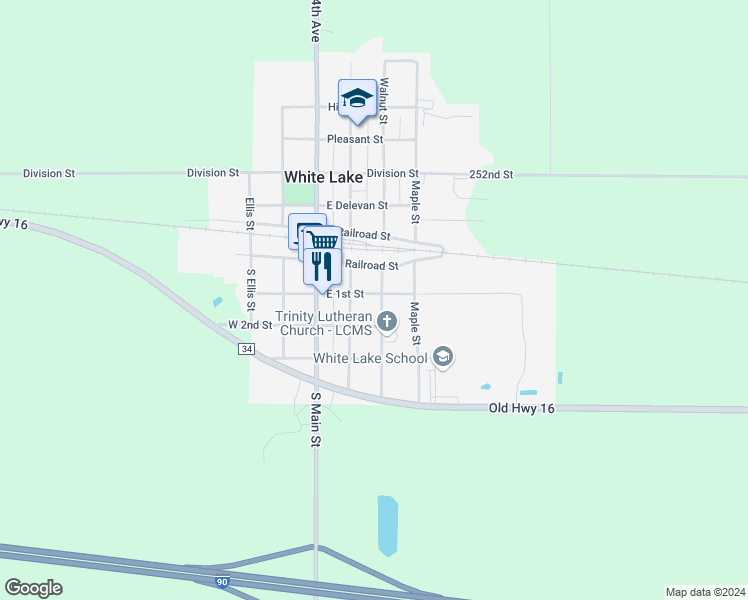 map of restaurants, bars, coffee shops, grocery stores, and more near 209 East 1st Street in White Lake