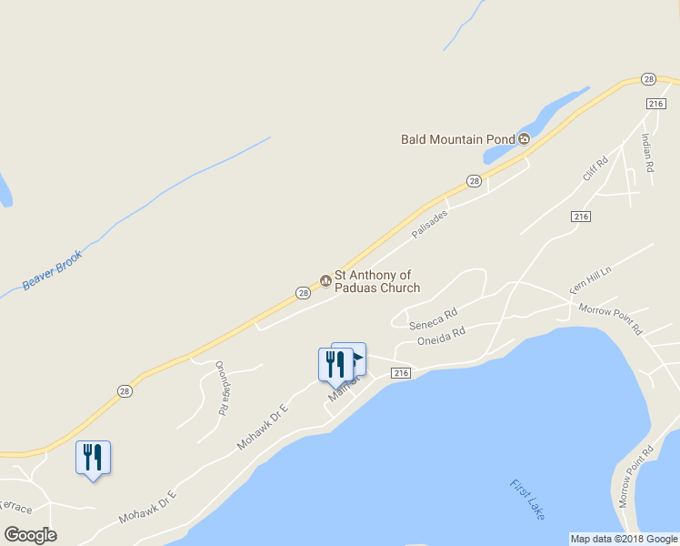 map of restaurants, bars, coffee shops, grocery stores, and more near 3802 New York 28 in Old Forge