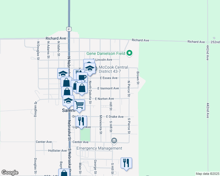 map of restaurants, bars, coffee shops, grocery stores, and more near 399 E Vermont Ave in Salem