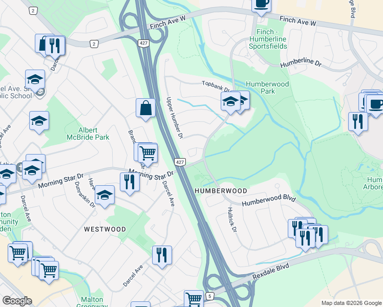 map of restaurants, bars, coffee shops, grocery stores, and more near 35 Harpreet Circle in Toronto