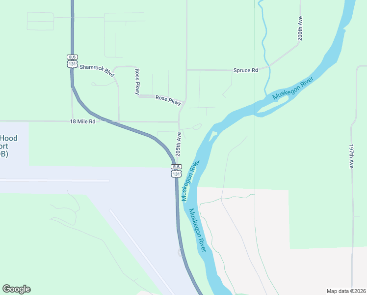 map of restaurants, bars, coffee shops, grocery stores, and more near 17900 205th Avenue in Big Rapids
