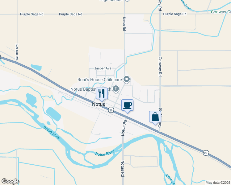 map of restaurants, bars, coffee shops, grocery stores, and more near in Notus