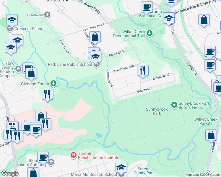 map of restaurants, bars, coffee shops, grocery stores, and more near in Toronto